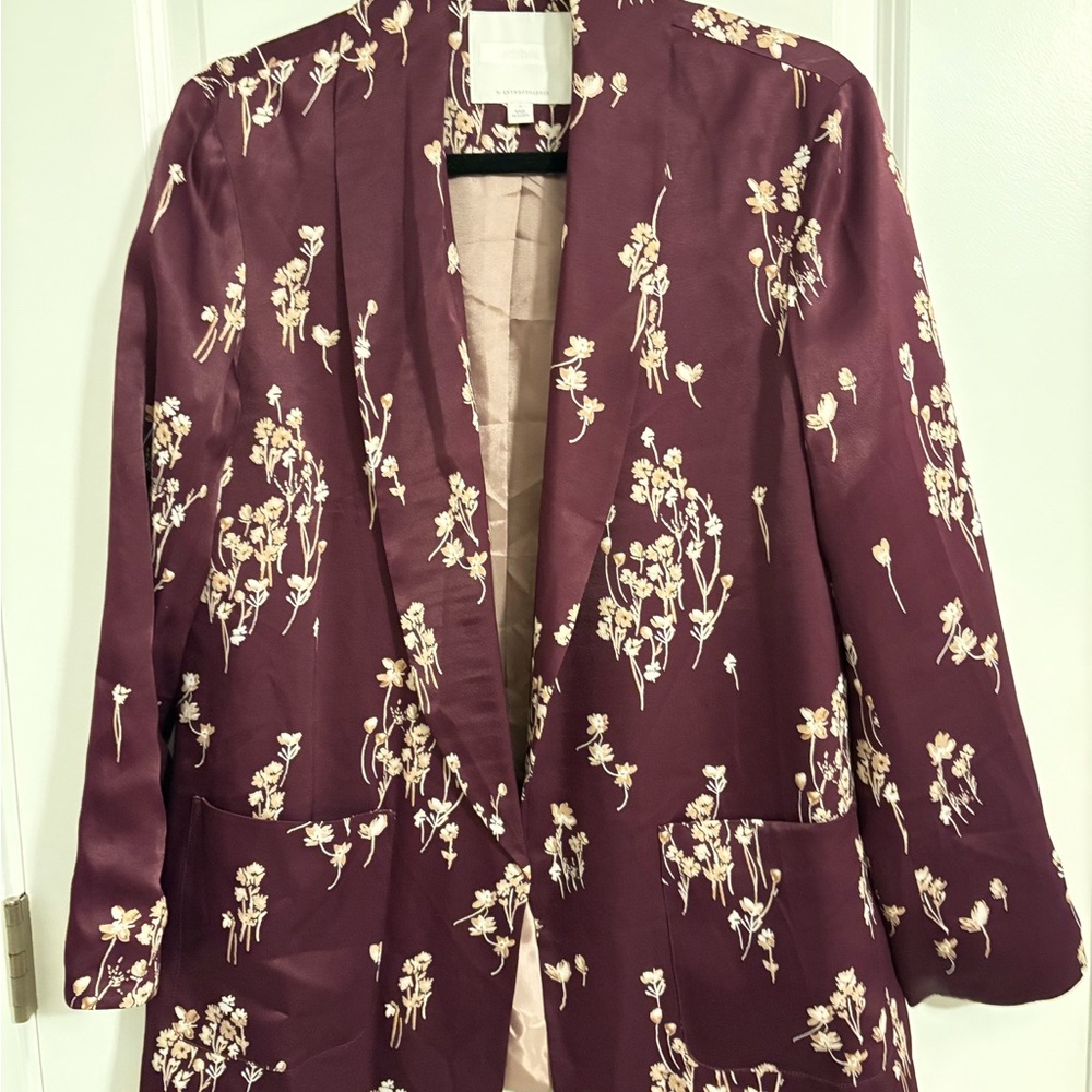 Anthropologie Burgundy Floral Blazer